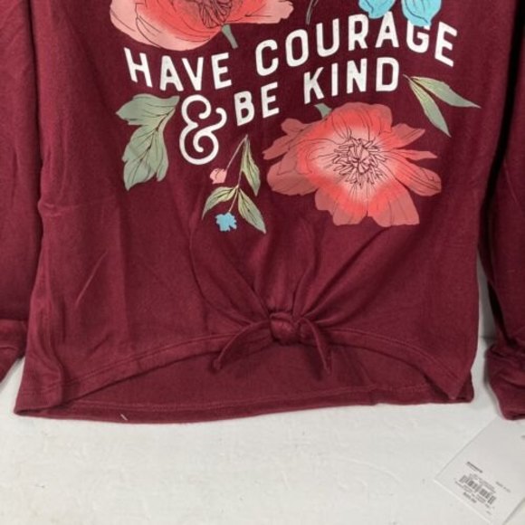SO Tie Front Graphic Soft Tee Shirt Hoodie Maroon Floral Girl's Size S (7) NWT - Picture 3 of 4